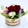 京都府京都市西京区桂花園の花　#082 赤系 おけばなアレンジ (平湯おけ)